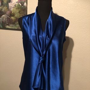 Royal Blue dress shirt. V neck with attached scarf.
